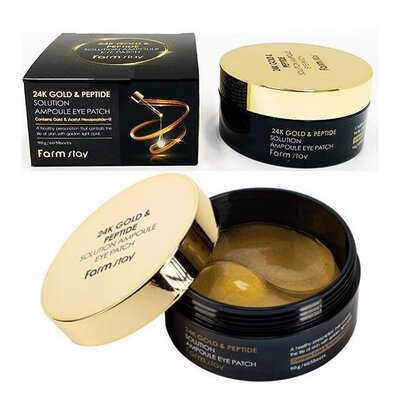 Омолаживающие патчи для глаз с пептидами и золотом FarmStay 24K Gold & Peptide Solution Ampoule Eye Patch