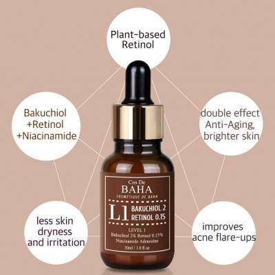 Мягкая антивозрастная сыворотка с бакучиолом и ретинолом Cos De Baha L1 Bakuchiol & Retinol Serum 30 ml